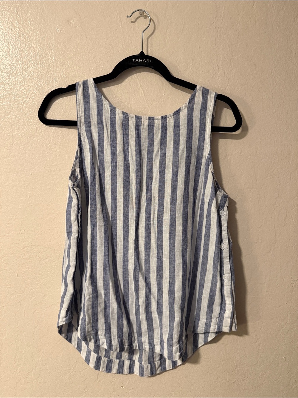 beachlunchlounge Blue and White Striped Sleeveless Button-Side Tank